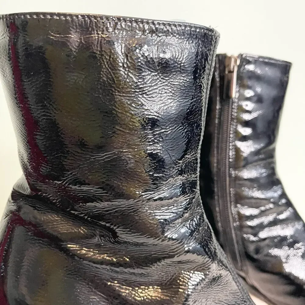 Aquatalia Leather Ankle Boots Size 8 Black Shiny Pointy Toe Luxury Made in ITALY